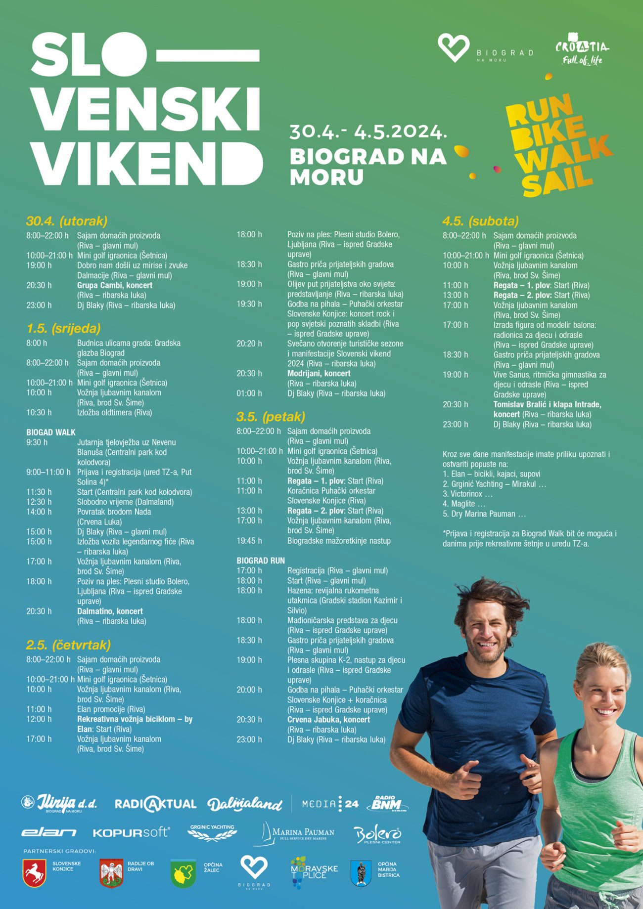Slovenski vikend 30.4. – 4.5.2024…jer odmor iz snova počinje u Biogradu!  (RUN, BIKE, WALK, SAIL)