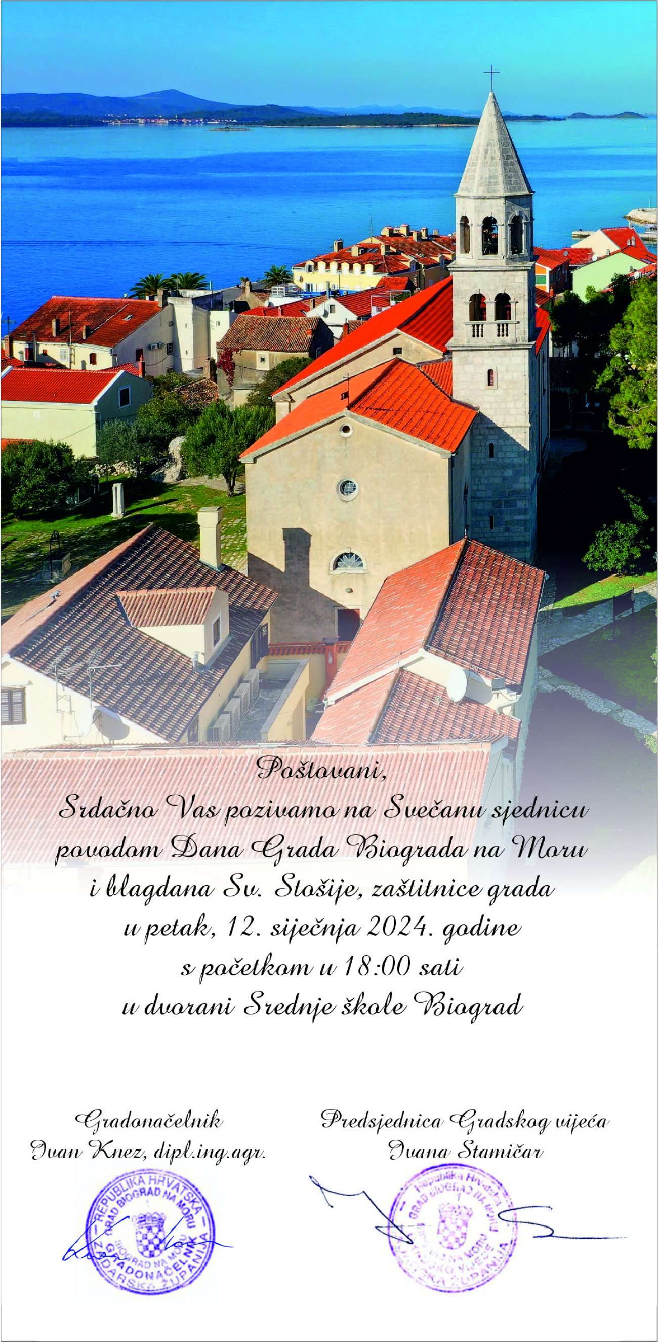 Svečana sjednica Gradskog vijeća Grada Biograda na Moru povodom Dana Grada Biograda na Moru i nebeske zaštitnice Sv. Stošije