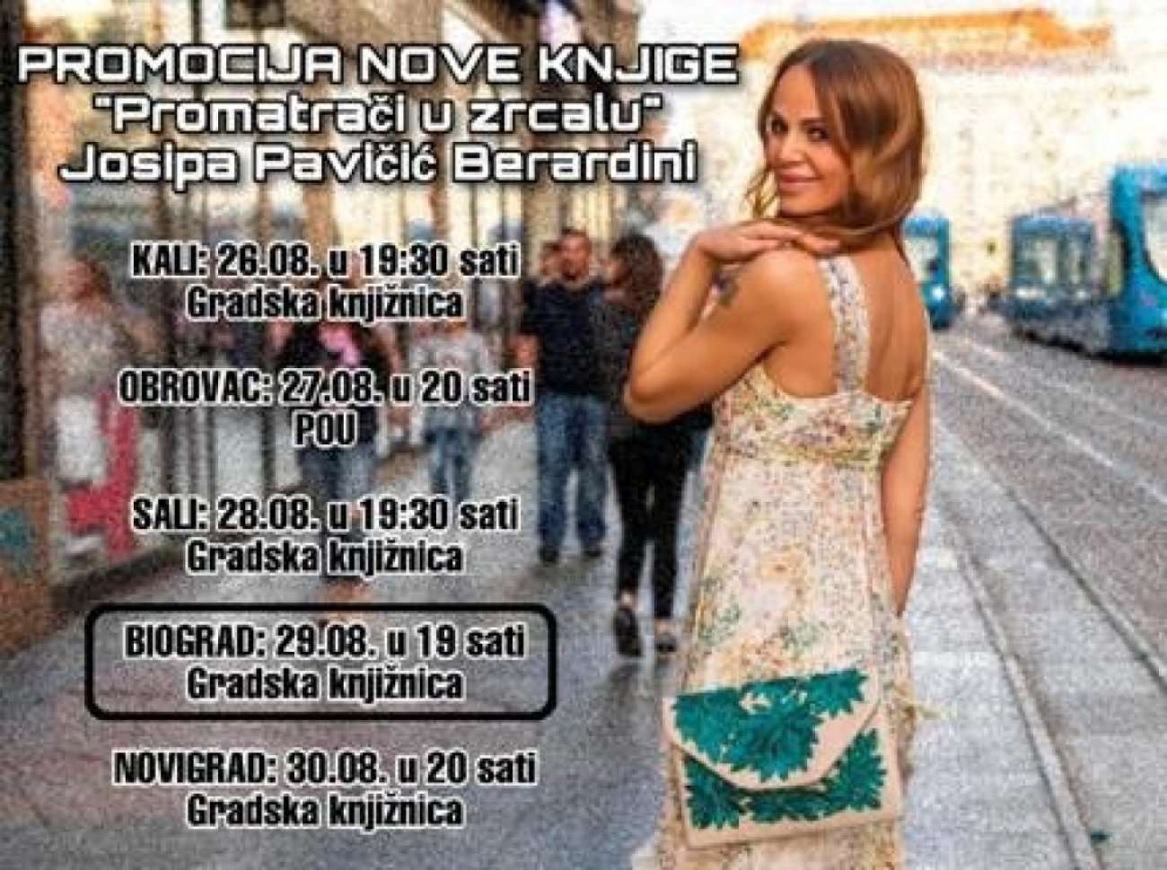 Promocija nove knjige Josipe Pavičić Bernardini "Promatrači u zrcalu", Gradska knjižnica Biograd-četvrtak 29. kolovoza u 19 sati
