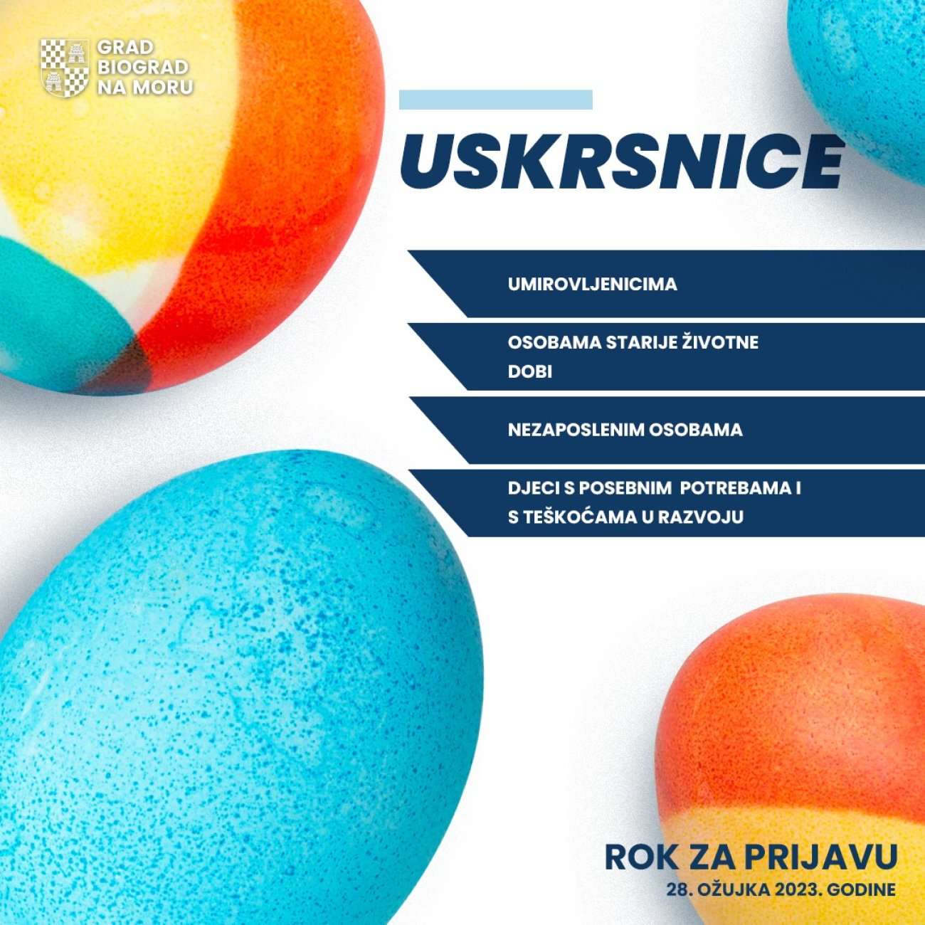Grad Biograd povodom uskršnjih blagdana osigurao uskrsnice umirovljenicima, osobama starije životne dobi, nezaposlenima i djeci s posebnim potrebama i s teškoćama u razvoju