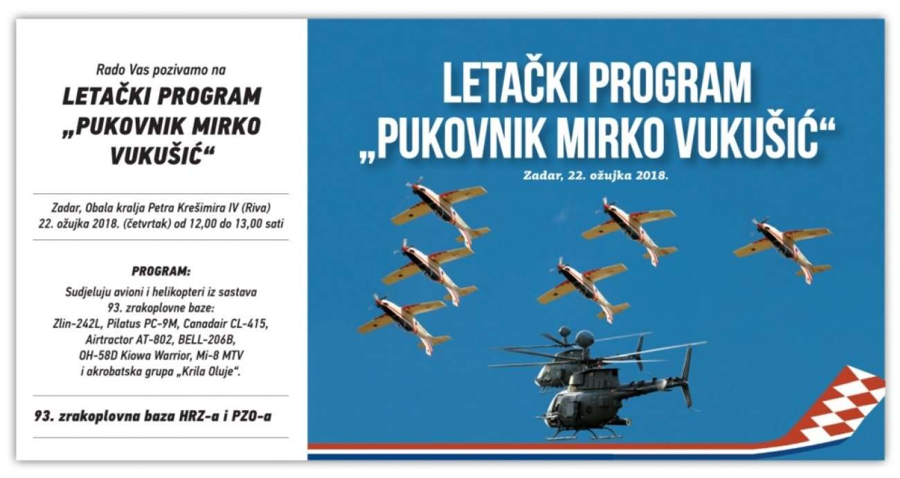 U povodu Dana postrojbe 93. zrakoplovna baza organizira Letački program "Pukovnik Mirko Vukušić"