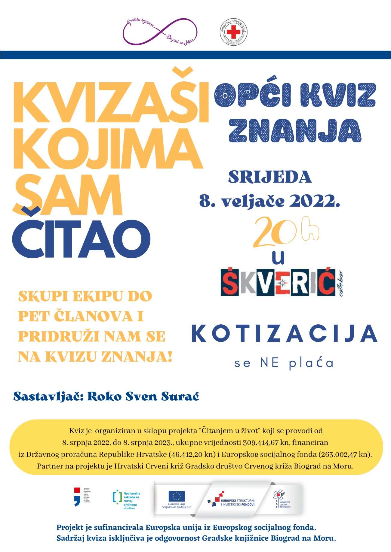 GKBNM organizira kviz znanja "Kvizaši kojima sam čitao" u sklopu projekta "Čitanjem u život"