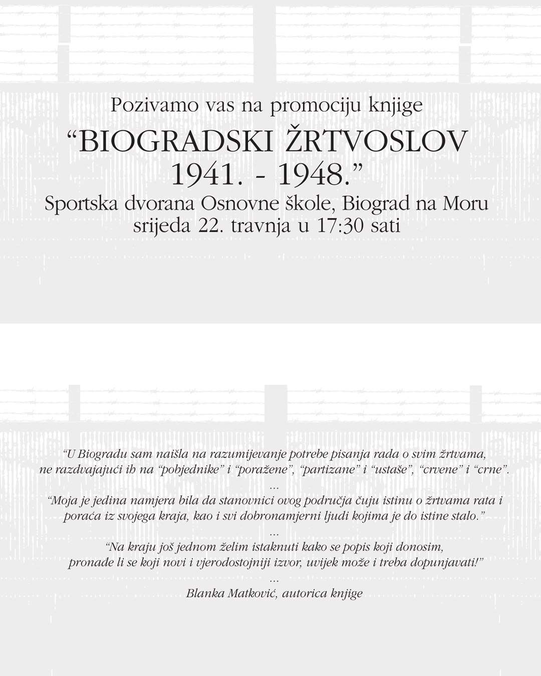 Promocija knjige „Biogradski žrtvoslov 1941. – 1948.