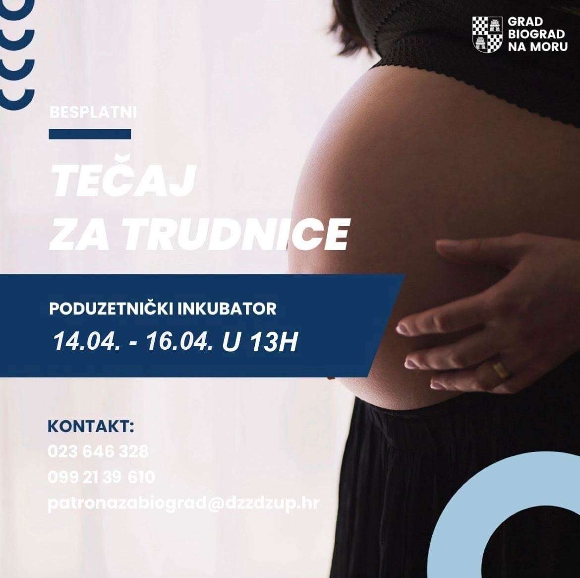 Besplatni tečaj za trudnice od 14. do 16. travnja 2026. u 13 sati - Poduzetnički inkubator Biograd na Moru