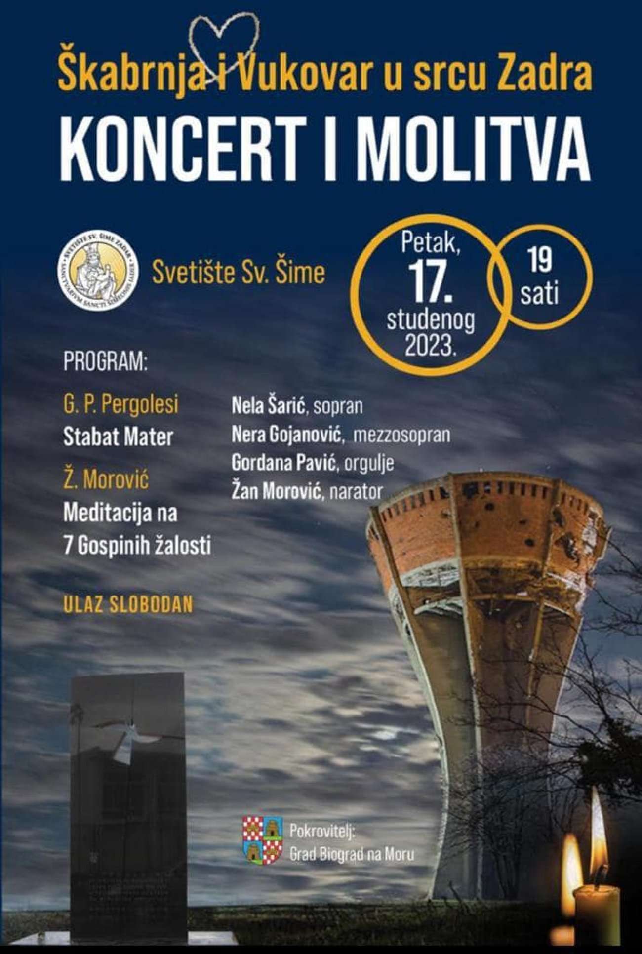 Koncert i molitva "Škabrnja i Vukovar u srcu Zadra" u svetištu sv. Šime